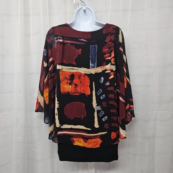 Joseph A Black Rust Layered Blouse Abstract Retro Artsy XL - Picture 7 of 12